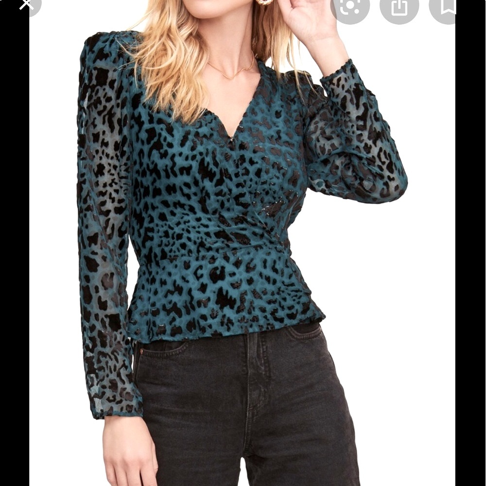 ASTR The Label Sheer Top Wrap Top Animal Print Size XS Hunter Green Lined New